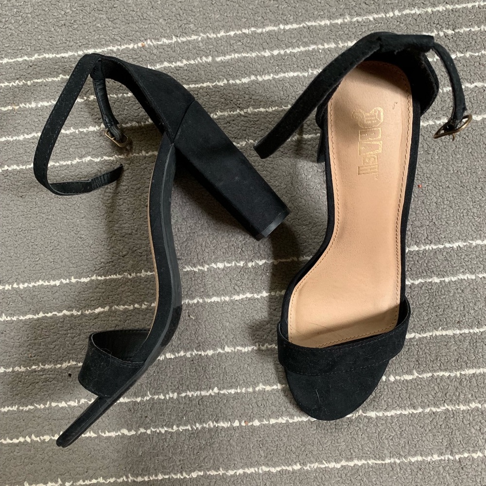 BLACK SUEDE FORMAL STRAP HEELS 4 INCH HEELS SZW 10